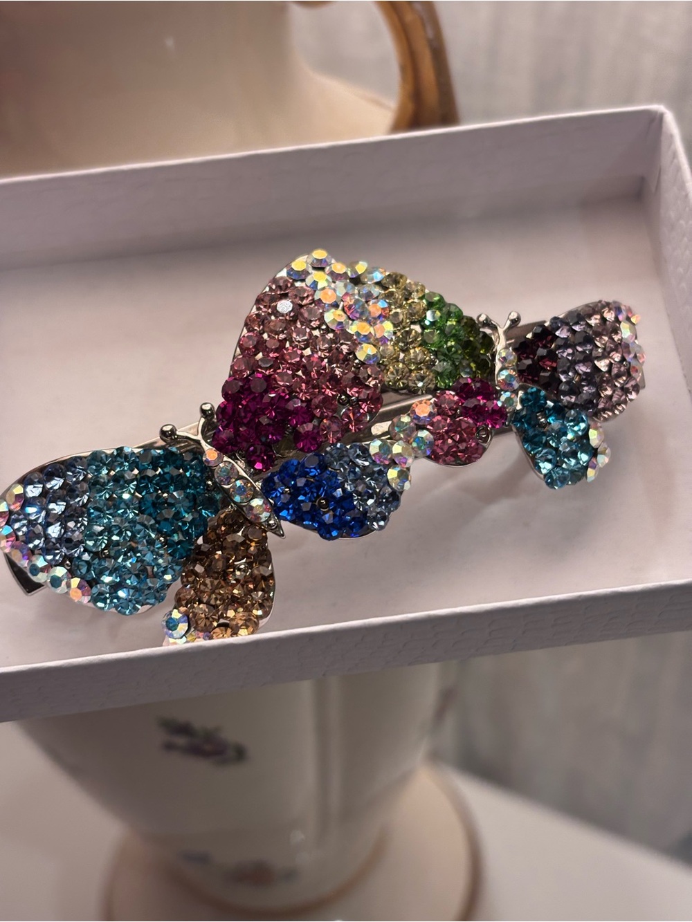 Kirks Folly Vintage Rainbow Crystal Butterfly Hair Clip